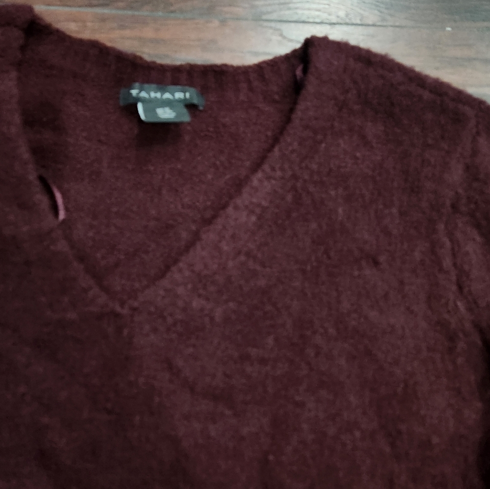 Tahari Deep Burgundy V-Neck Sweater - Picture 3 of 7
